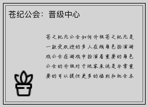 苍纪公会：晋级中心